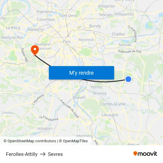 Ferolles-Attilly to Sevres map