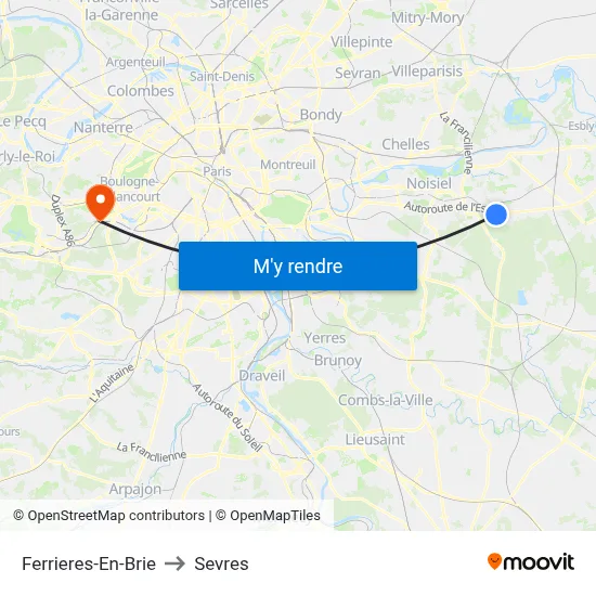Ferrieres-En-Brie to Sevres map