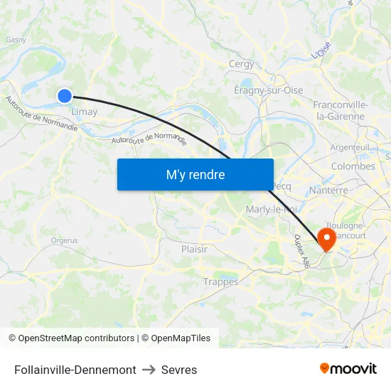 Follainville-Dennemont to Sevres map