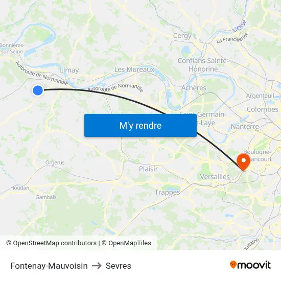 Fontenay-Mauvoisin to Sevres map