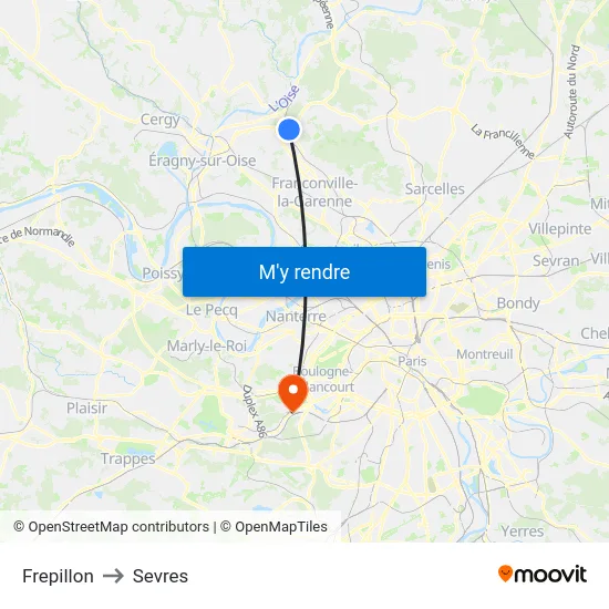 Frepillon to Sevres map