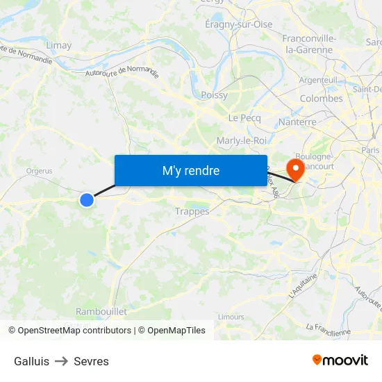 Galluis to Sevres map