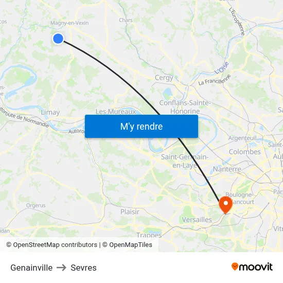 Genainville to Sevres map