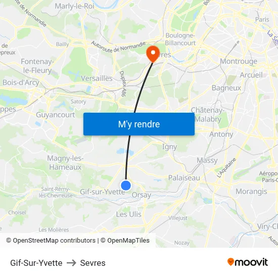 Gif-Sur-Yvette to Sevres map