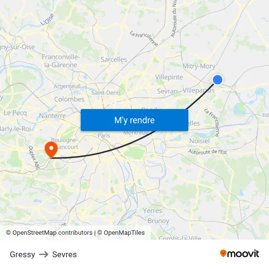 Gressy to Sevres map