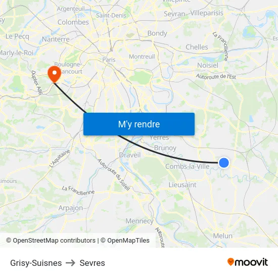 Grisy-Suisnes to Sevres map