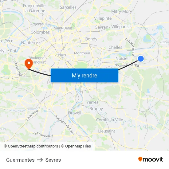 Guermantes to Sevres map
