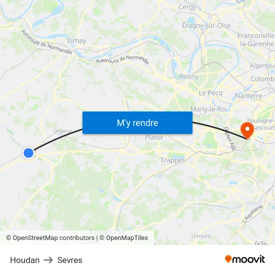 Houdan to Sevres map