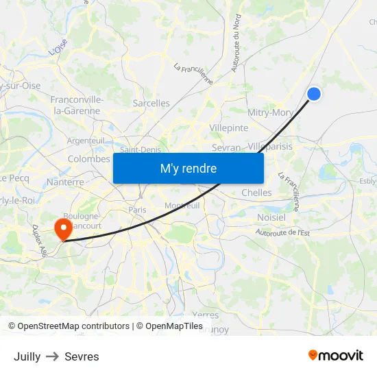 Juilly to Sevres map