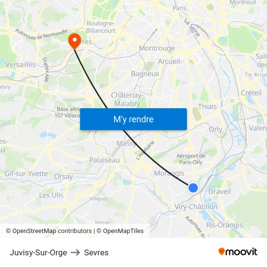 Juvisy-Sur-Orge to Sevres map
