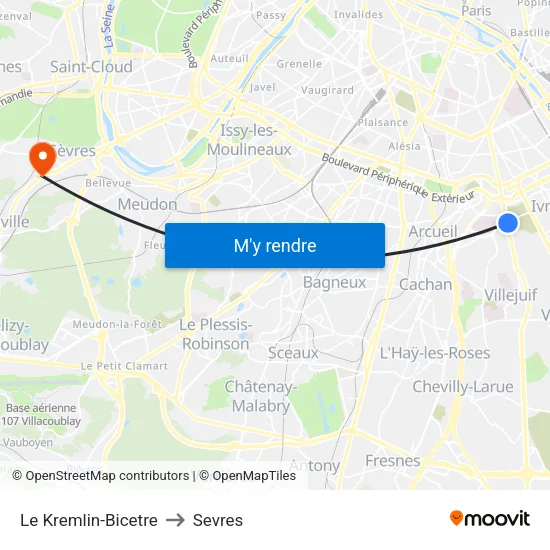 Le Kremlin-Bicetre to Sevres map