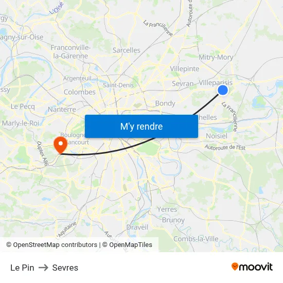 Le Pin to Sevres map