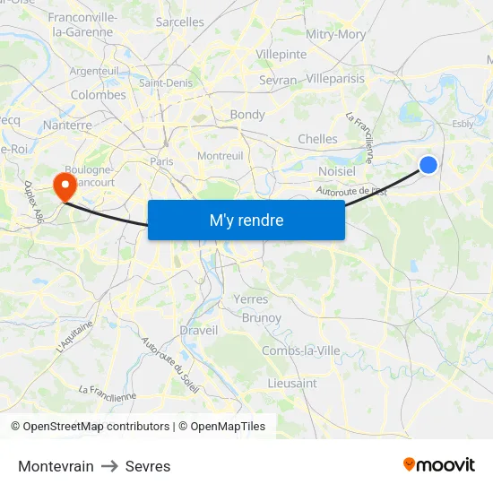 Montevrain to Sevres map