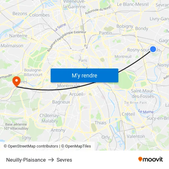 Neuilly-Plaisance to Sevres map