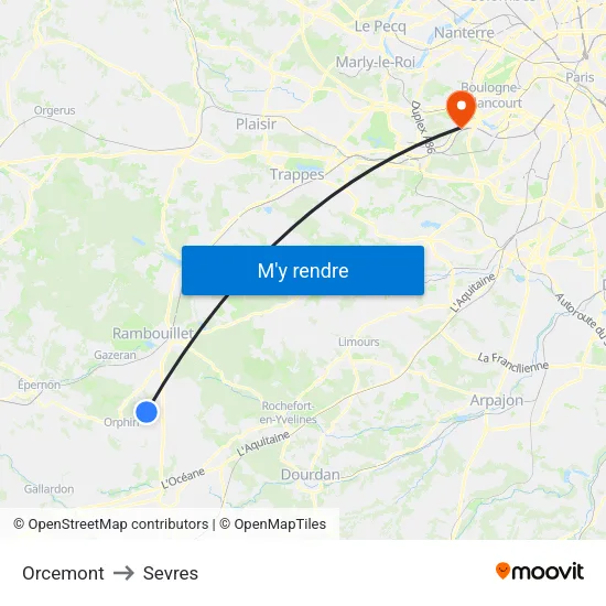Orcemont to Sevres map