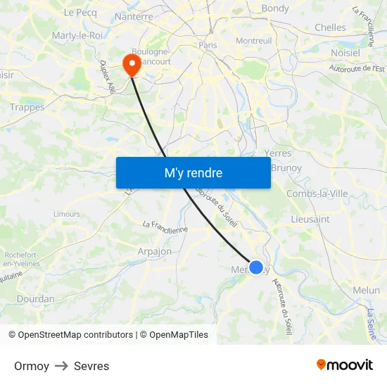 Ormoy to Sevres map