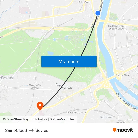 Saint-Cloud to Sevres map