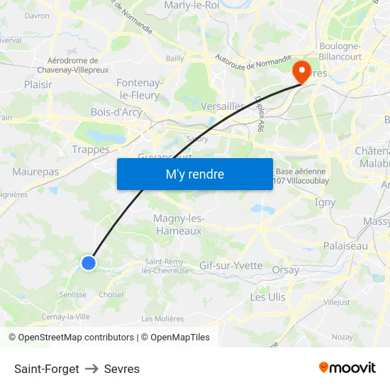 Saint-Forget to Sevres map