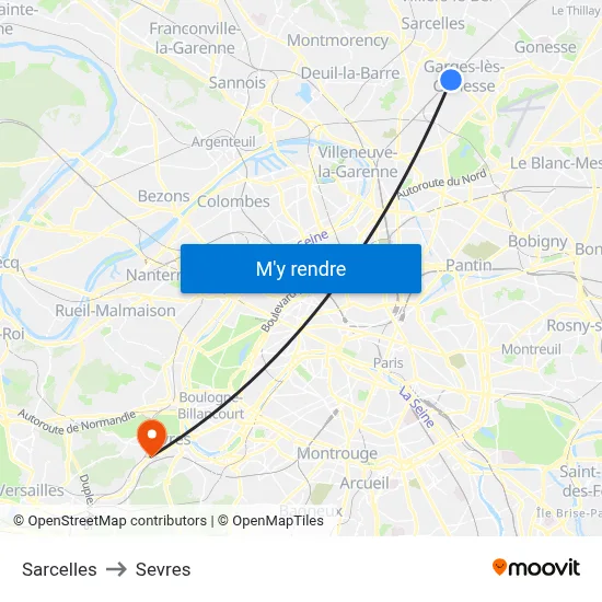 Sarcelles to Sevres map
