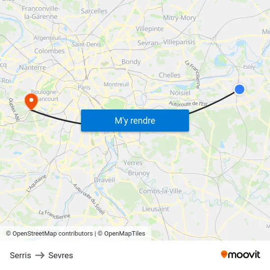 Serris to Sevres map