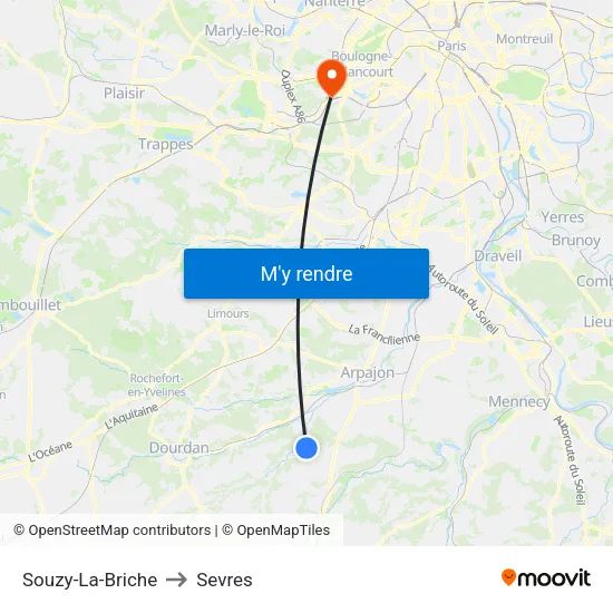 Souzy-La-Briche to Sevres map