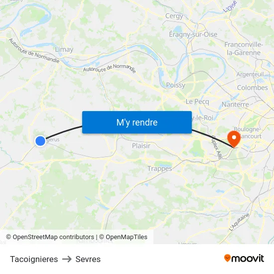 Tacoignieres to Sevres map