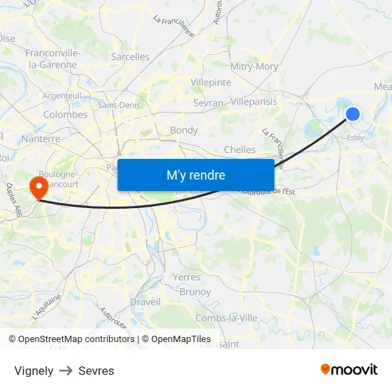 Vignely to Sevres map