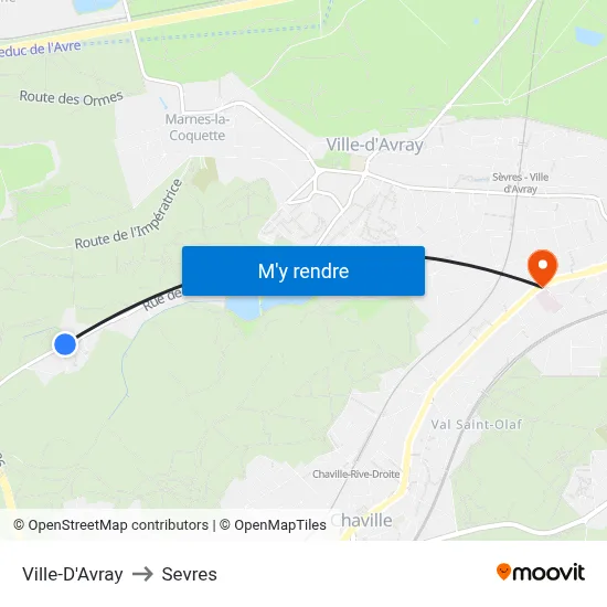 Ville-D'Avray to Sevres map