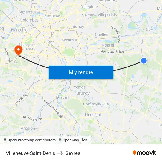 Villeneuve-Saint-Denis to Sevres map