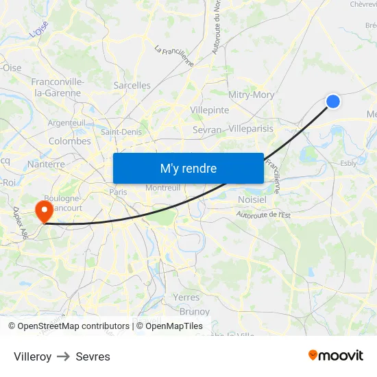 Villeroy to Sevres map
