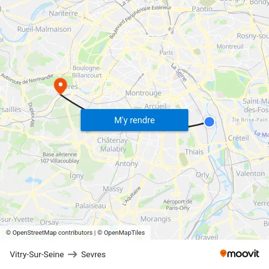 Vitry-Sur-Seine to Sevres map