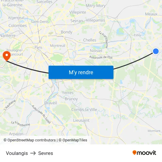 Voulangis to Sevres map