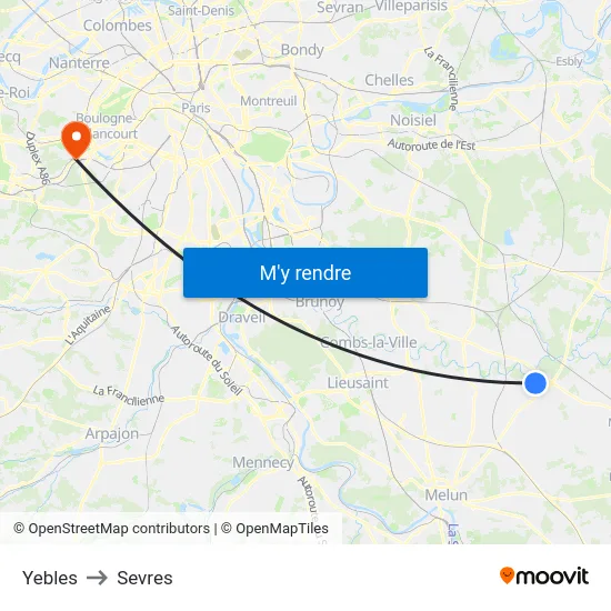 Yebles to Sevres map