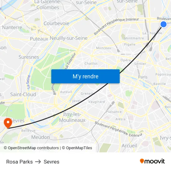 Rosa Parks to Sevres map