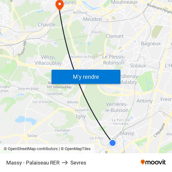 Massy - Palaiseau RER to Sevres map