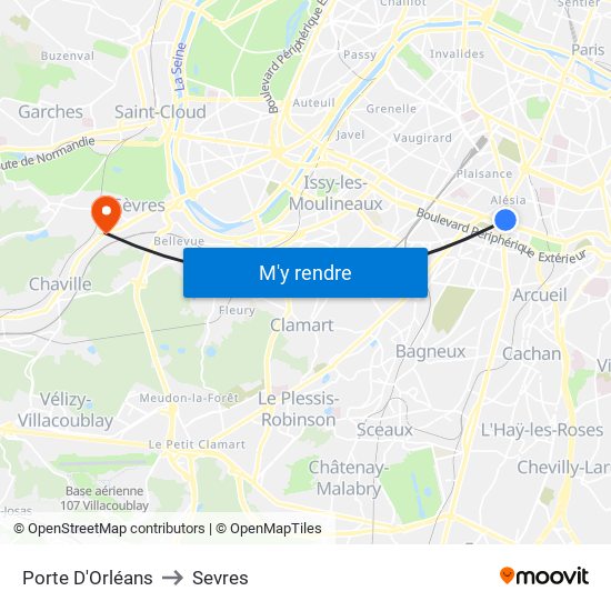Porte D'Orléans to Sevres map