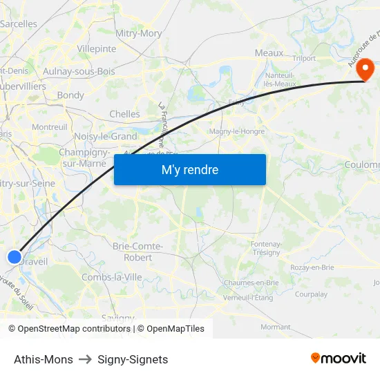 Athis-Mons to Signy-Signets map