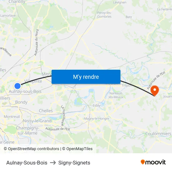 Aulnay-Sous-Bois to Signy-Signets map