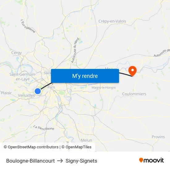 Boulogne-Billancourt to Signy-Signets map