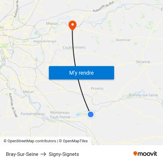 Bray-Sur-Seine to Signy-Signets map