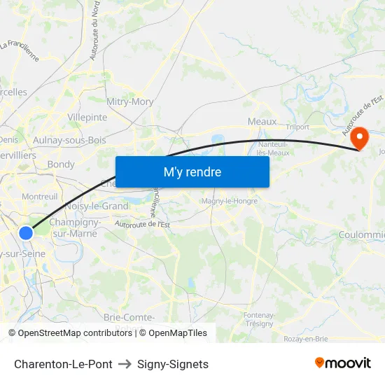 Charenton-Le-Pont to Signy-Signets map