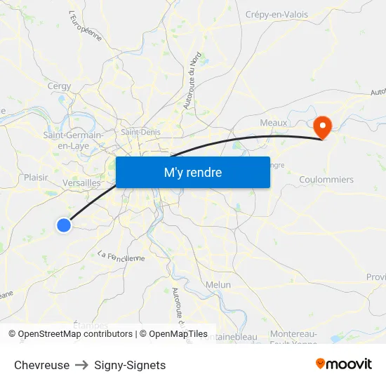 Chevreuse to Signy-Signets map