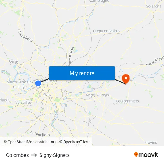 Colombes to Signy-Signets map