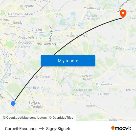 Corbeil-Essonnes to Signy-Signets map