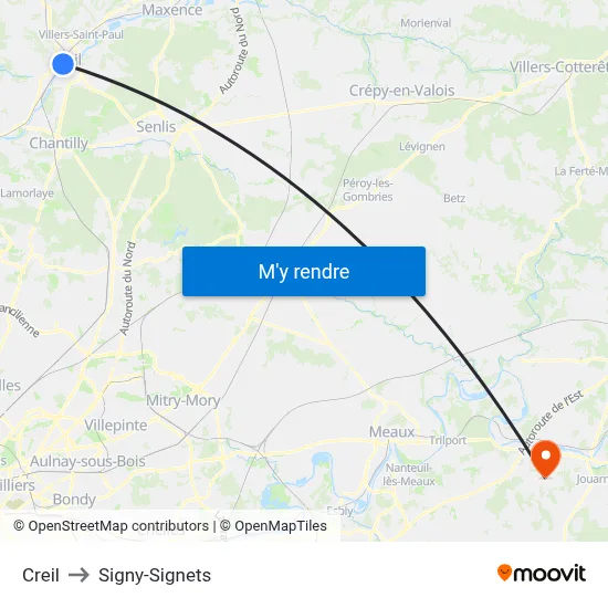 Creil to Signy-Signets map