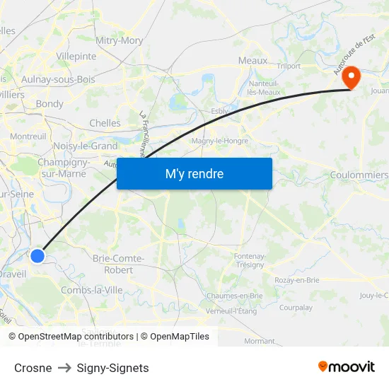 Crosne to Signy-Signets map