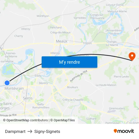 Dampmart to Signy-Signets map
