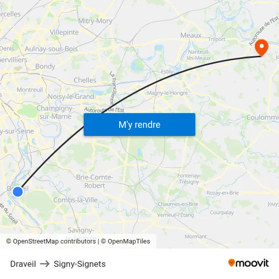 Draveil to Signy-Signets map