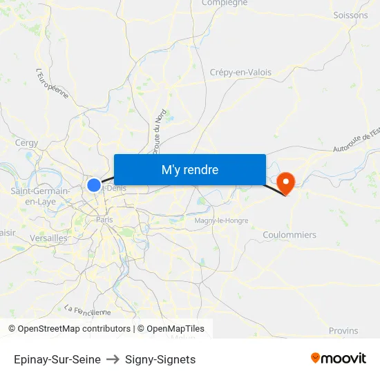 Epinay-Sur-Seine to Signy-Signets map