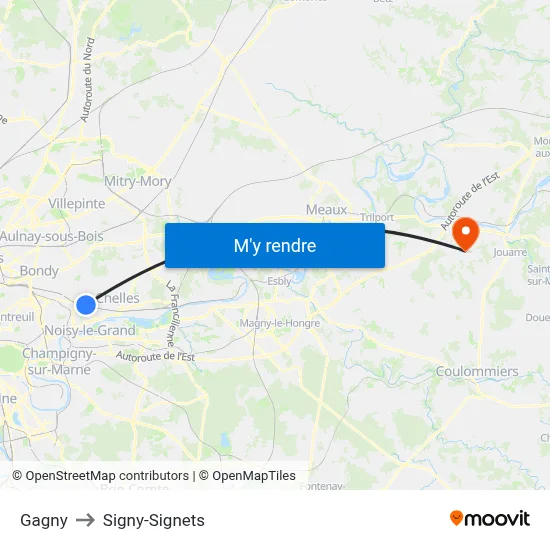 Gagny to Signy-Signets map